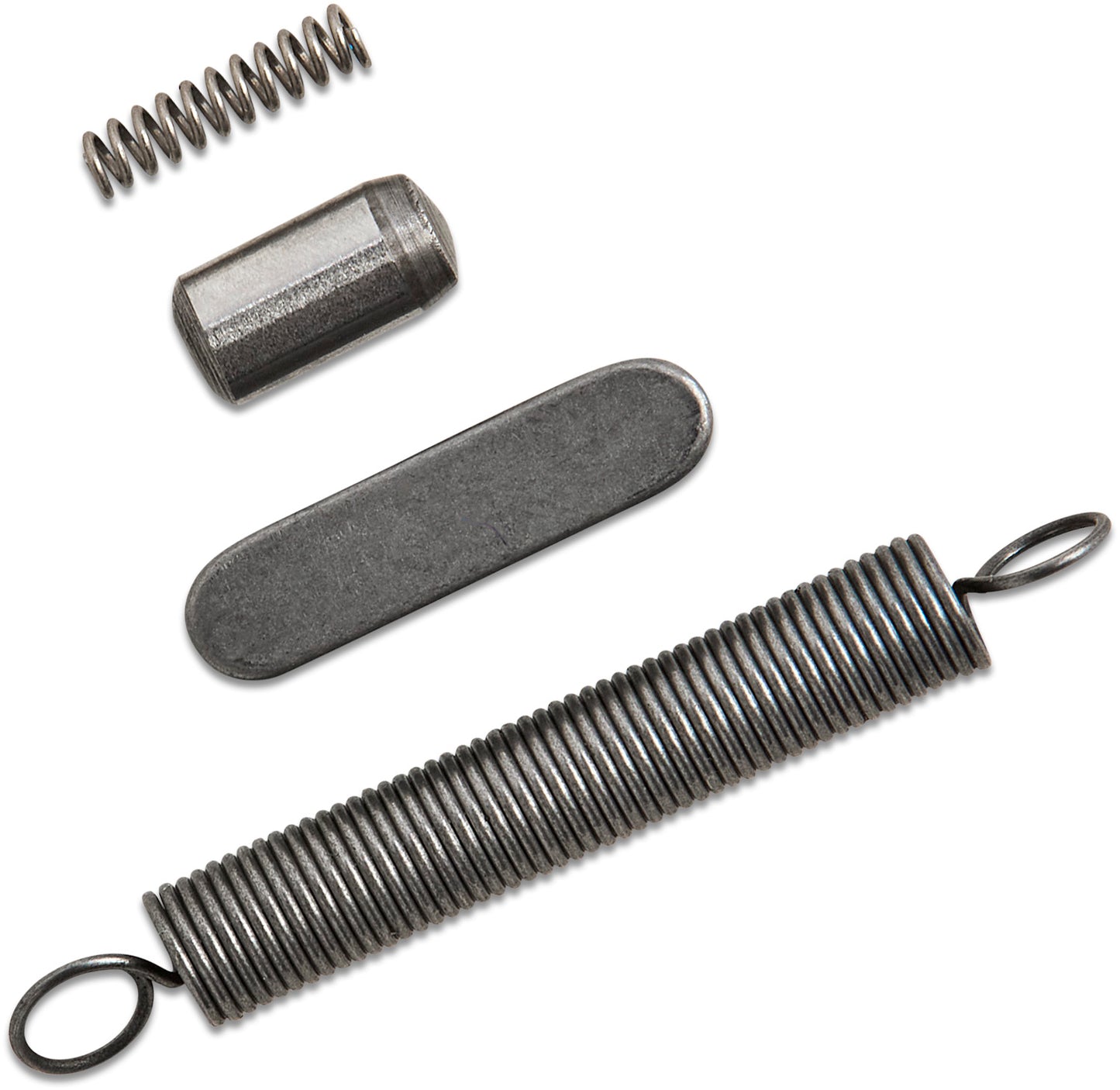 Set of mechanical springs and components on a white background