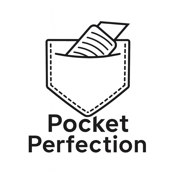 Logo of 'Pocket Perfection' showing a pocket with a knife inside and text on a white background